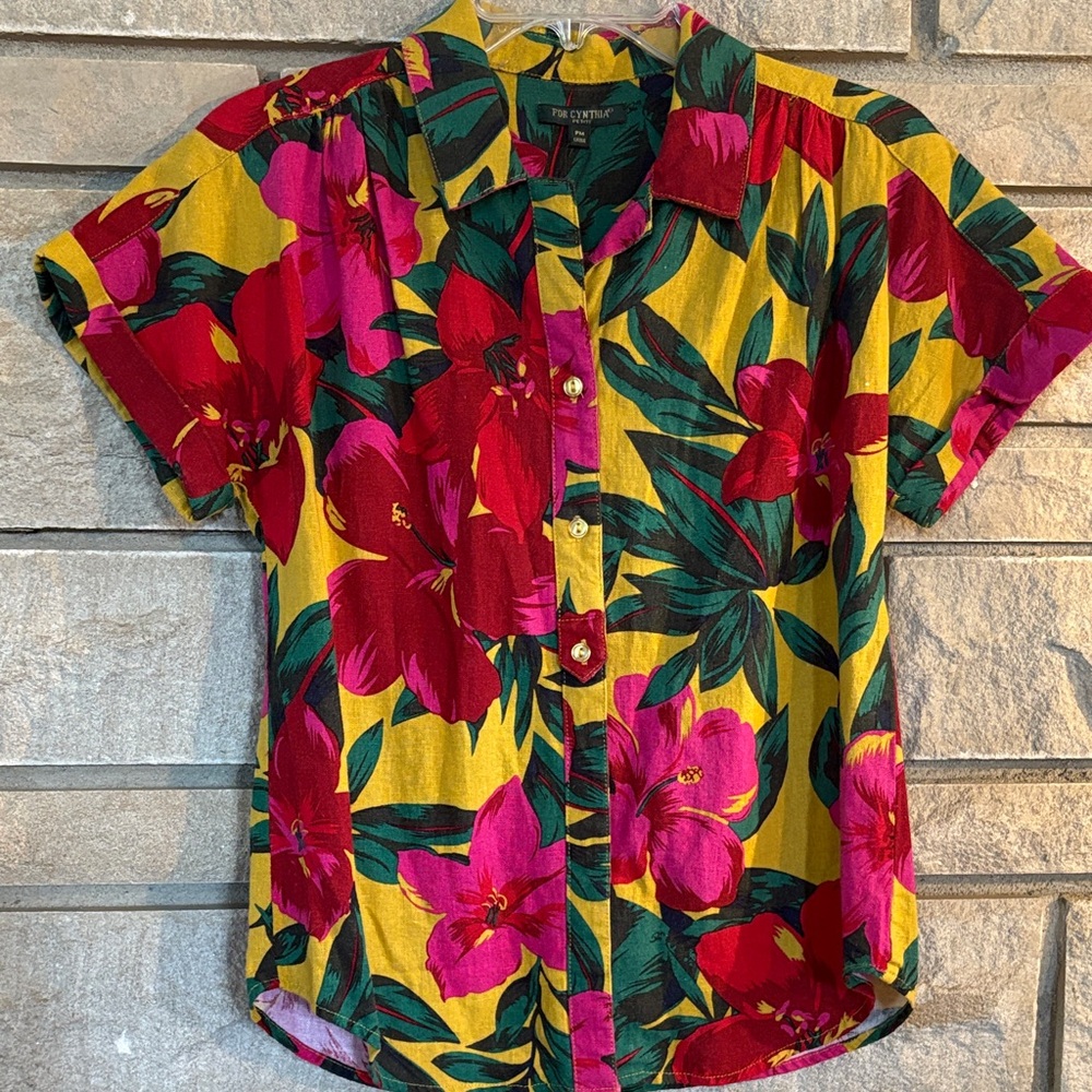 For Cynthia Floral Button Down Shirt - Yellow and Pink